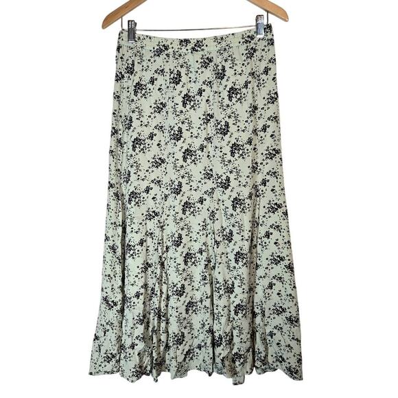 Uniqlo Floral Flared Maxi Mermaid Skirt Green Medium Rayon Boho Cottage Office - Picture 1 of 7